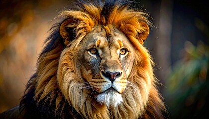 Fototapeta premium beautiful detailed close up image of a lion looking at camera