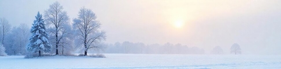 Fototapeta premium A frosted winter landscape, featuring stark trees silhouetted against a pale sky, showcases the beauty of a snowy scene Perfect for winter, nature, and art-related projects , texture, minimalist