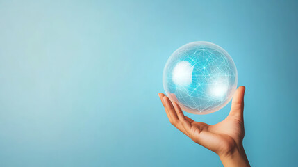 Digital globe held in hand with glowing connections, symbolizing technology and innovation