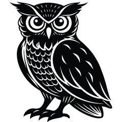 Majestic Owl Illustration Black and White Bird Design