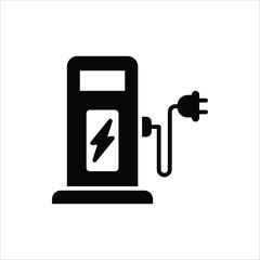 Electric Station for Vehicle Icon. Charger with Plug for Electrical Power Auto Symbols. Charge Station for Green Energy Automobile. Vector Illustration for web design, isolated on white background.