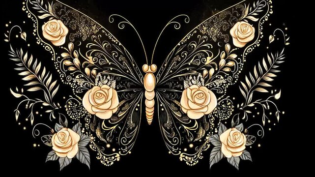 Ornate Butterfly with Roses and Gold