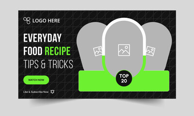 Food recipe daily tips and tricks video cover banner design, delicious food recipe tips and tricks video cover banner design, editable vector eps 10 file format	