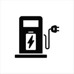 Electric charging station icon. Charger with Plug for Electrical Power Auto Symbols. Vector Illustration on white background.