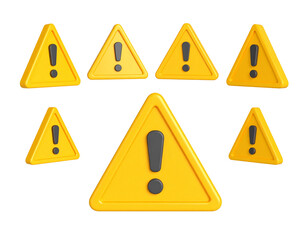 Set of yellow warning triangle signs