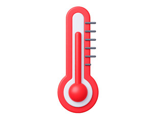A red 3D rendered thermometer showing high temperature