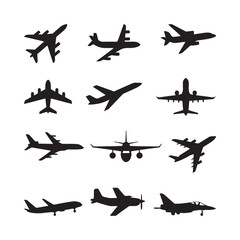 airplane silhouettes vector set for creative design