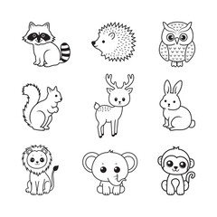 cute woodland jungle animals coloring page vector illustration