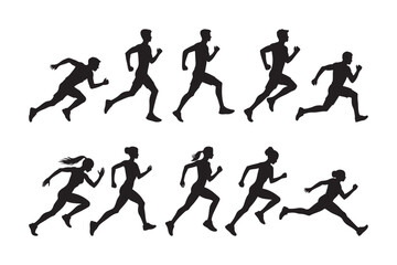 Running Men and Women Silhouette Vector Set