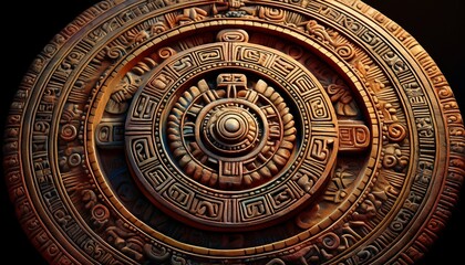 Naklejka premium intricate mayan calendar stone carving detail mayan numbers