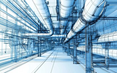 A comprehensive blueprint illustrating the advanced piping framework in a construction setting.