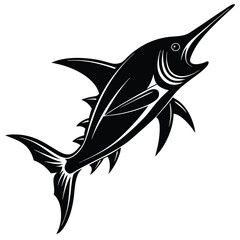 Majestic Swordfish Black and White Illustration of a Leaping Fish