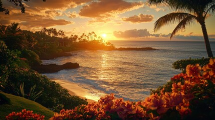Tropical sunset over a secluded beach