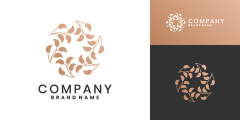 Elegant botanical circle logo with leaves
