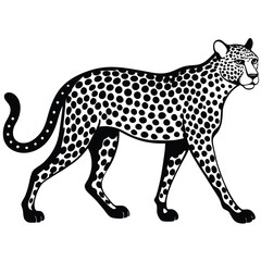 Elegant Cheetah Illustration Black and White Spotted Cat Design