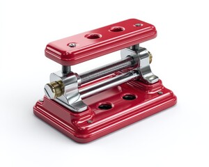 Sleek red and silver mechanical device. Industrial design.