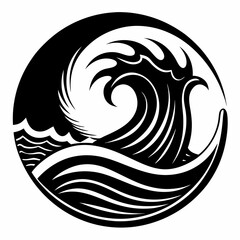 Wave black and white, minimalist graphic design, vector, silhouette on white background