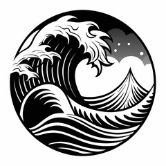 Wave black and white, minimalist graphic design, vector, silhouette on white background