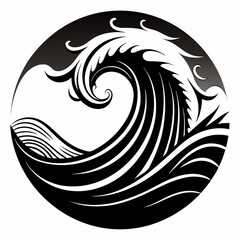 Wave black and white, minimalist graphic design, vector, silhouette on white background