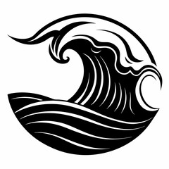 Wave black and white, minimalist graphic design, vector, silhouette on white background