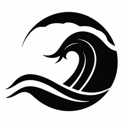 Wave black and white, minimalist graphic design, vector, silhouette on white background