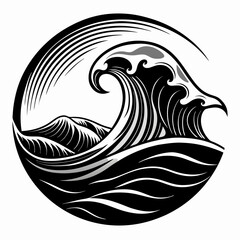Wave black and white, minimalist graphic design, vector, silhouette on white background
