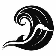 Wave black and white, minimalist graphic design, vector, silhouette on white background
