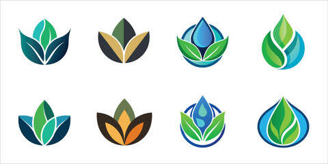 Water Drop and Leaf Symbols for Wellness Brands
