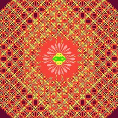 Created to be a tile pattern,fabric pattern,background,which is composed of triangles,squares,ellipses,lines that are arranged in layers in an orderly manner,making it look like adiamond and flower.