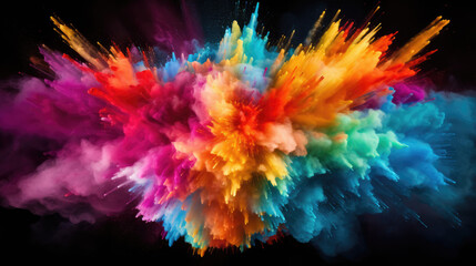 Rainbow hue explosion of chalk powder detailed and colorful on transparent background

