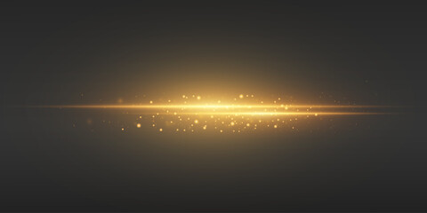 Horizontal golden highlights on a dark background, the effect of a glowing lens flare.