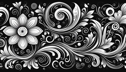 elegant black and white floral pattern with intricate swirls