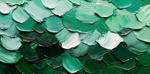 Obraz premium Dynamic brush strokes create depth with various shades of green. 