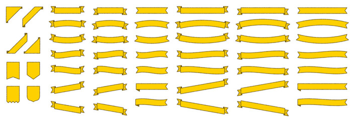 手書き風　黄色のリボンフレームセット　装飾用・見出し用・飾り枠にも使えるシンプル素材