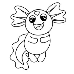 cute funny axolotl laughing cheerfully black outline