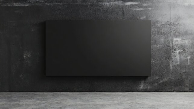 Black blank picture frame on a textured concrete wall in industrial room mockup