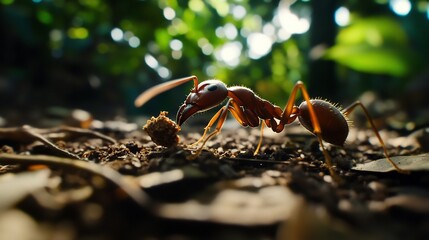 Ant Carrying Food in Tropical Forest