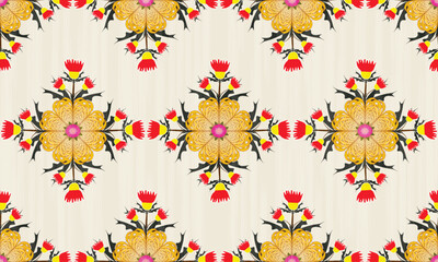 The fabric patterns seamless vector pattern, beautifully arranged floral, cream background, red and yellow flowers