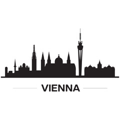 Naklejka premium Vector Vienna skyline. Travel Wien famous landmarks. Business and tourism concept for presentation, banner, web site. Vector black silhouette. with white background