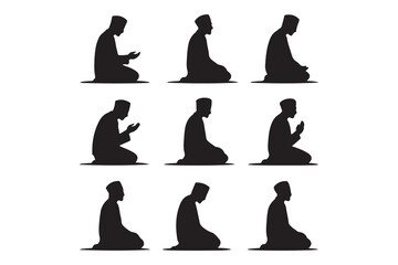 Praying muslims silhouette vector
