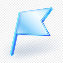 Transparent glass flag 3d icon with shadow, isolated on transparent background. Ideal for web UI, game, elements, and digital badges. Vector illustration.