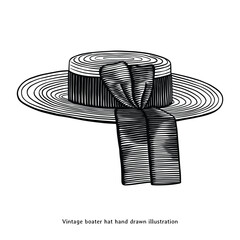 Vintage Boater Hat Vector Illustration in Hand Drawn Engraving Style