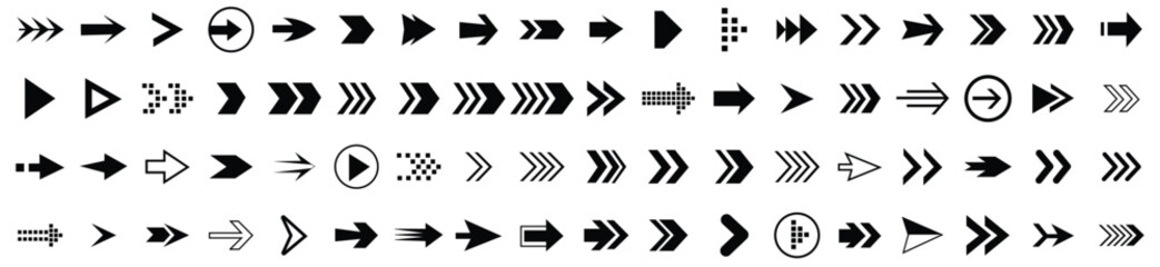 Collection of arrow icon. Black arrows directional arrow icon on white background.