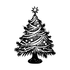 A vintage illustration depicting tinsel tree decor