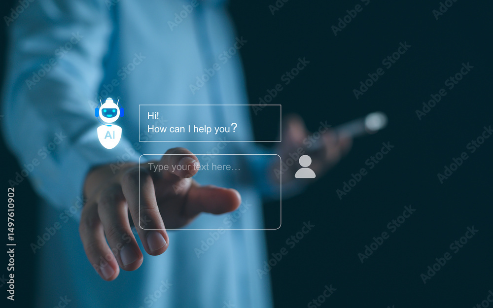 Wall mural ai assistant technology in daily life showing user interacting with ai chat, smart assistant chatbot