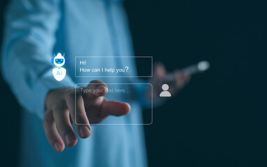 AI assistant technology in daily life showing user interacting with AI chat, smart assistant...