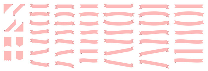 ピンクのリボンフレームセット　装飾用・見出し用・飾り枠にも使えるシンプル素材