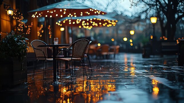 Rainy evening cafe scene