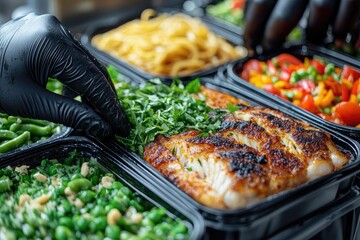 Hand serving healthy meal containers