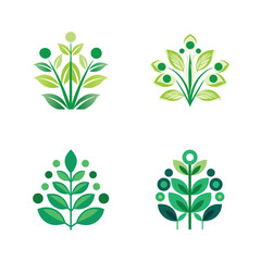 Set of stylized green leaves logo